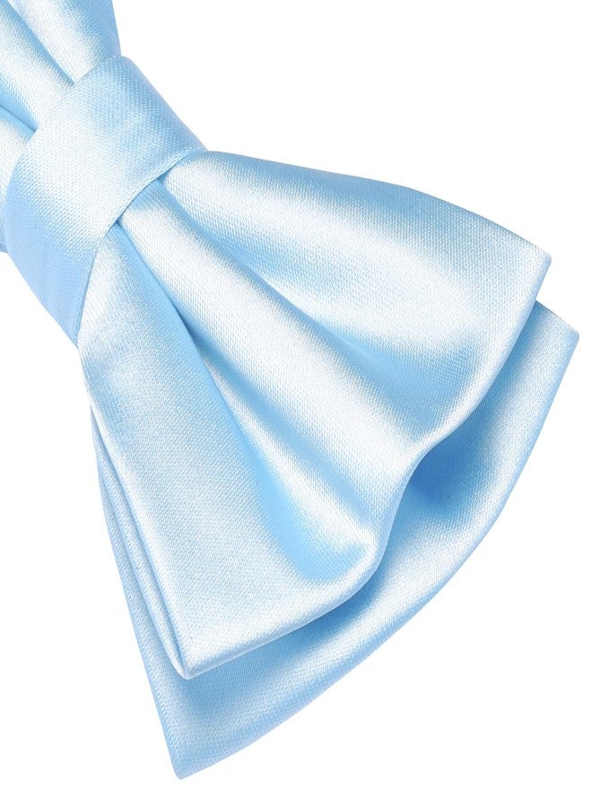 Branduce Baby Blue Bow Tie for Men Wedding Solid Satin Silk Bowties Pocket Square and Lapel Pin Brooch Set (BB07-44) - Image 4